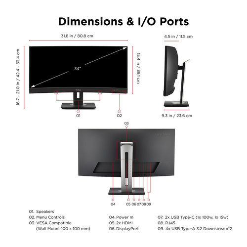 34IN UWQHD CURVED DOCKING MONIT WITH ERGONOMIC 21:9 100W USB C AND (VG3456CA)
