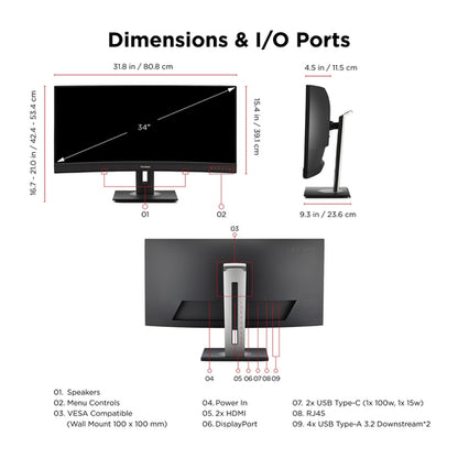 34IN UWQHD CURVED DOCKING MONIT WITH ERGONOMIC 21:9 100W USB C AND (VG3456CA)