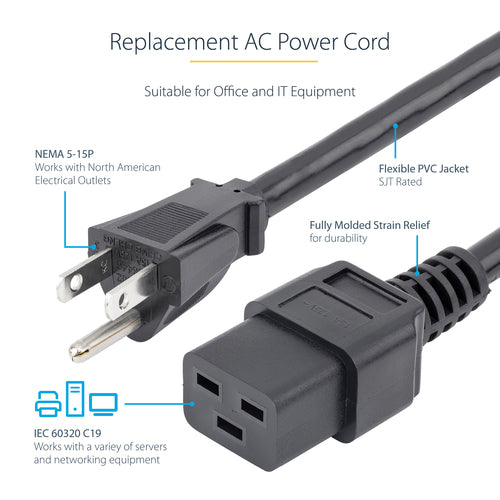 3FT COMPUTER POWER CORD NEMA 5-15P TO C19 COMPUTER POWER CABLE