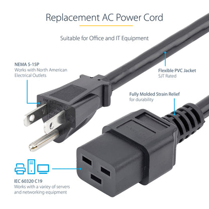 6FT COMPUTER POWER CORD NEMA 5-15P TO C19 COMPUTER POWER CABLE