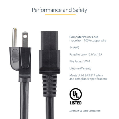10FT POWER EXTENSION CORD NEMA 5-15P TO C19 COMPUTER POWER CABLE